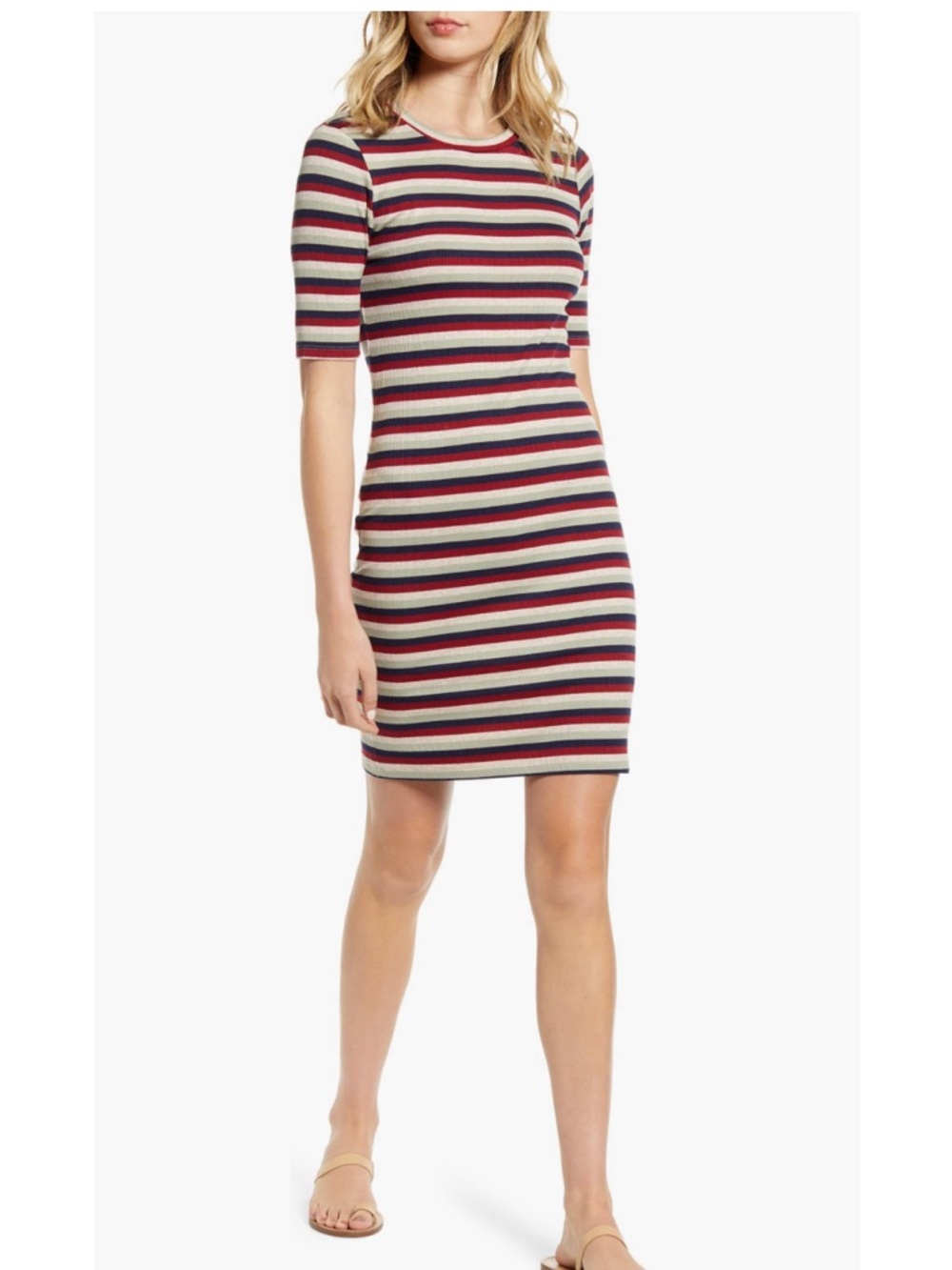 Stateside Striped Ribbed T-Shirt Dress Multicolor Short Sleeve Bodycon Small